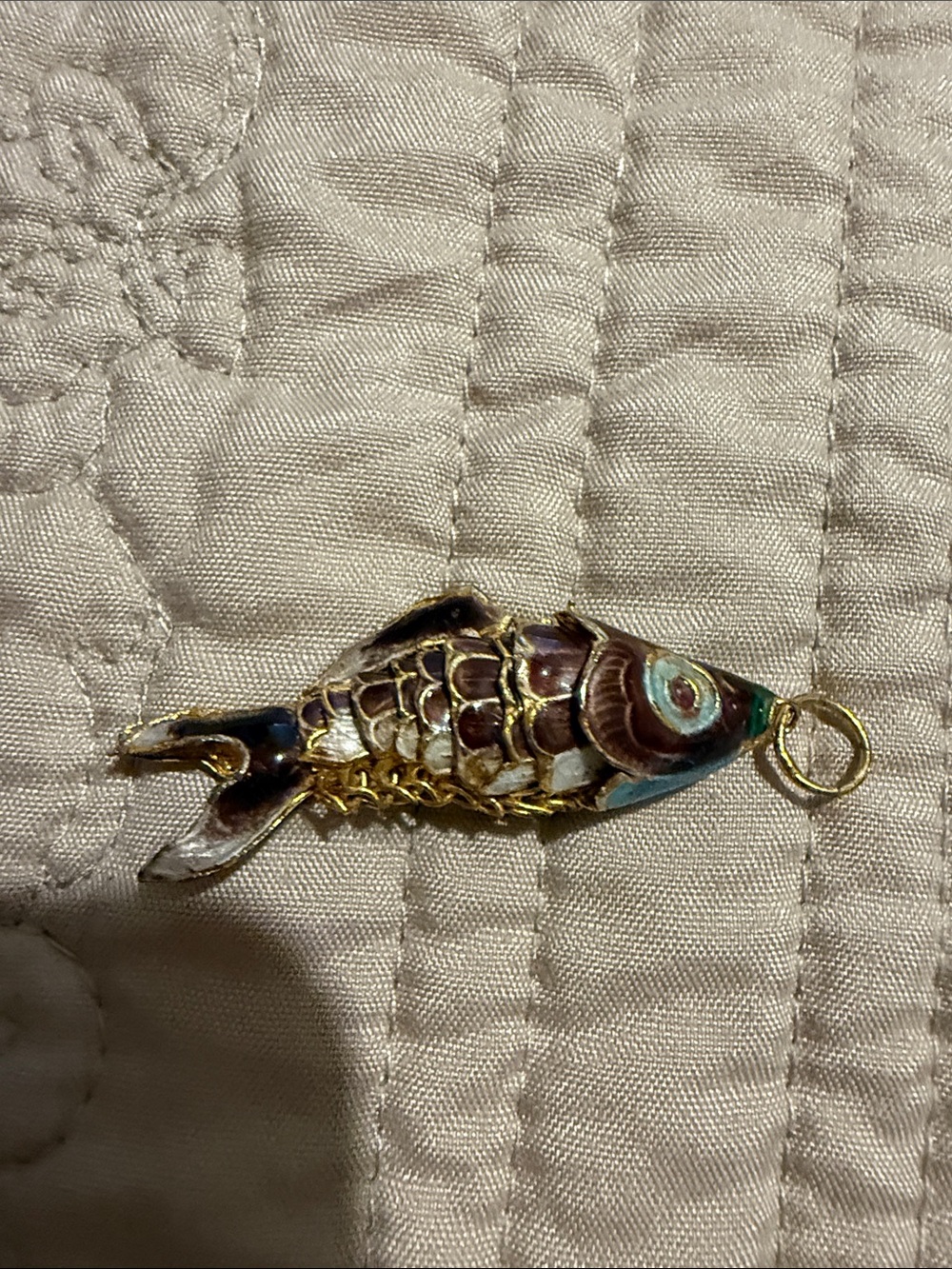 Vintage Cloisonne Gold Tone Multicolor Articulated Fish Pendant - Picture 3 of 8